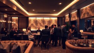 People relaxing in a stylish private club lounge